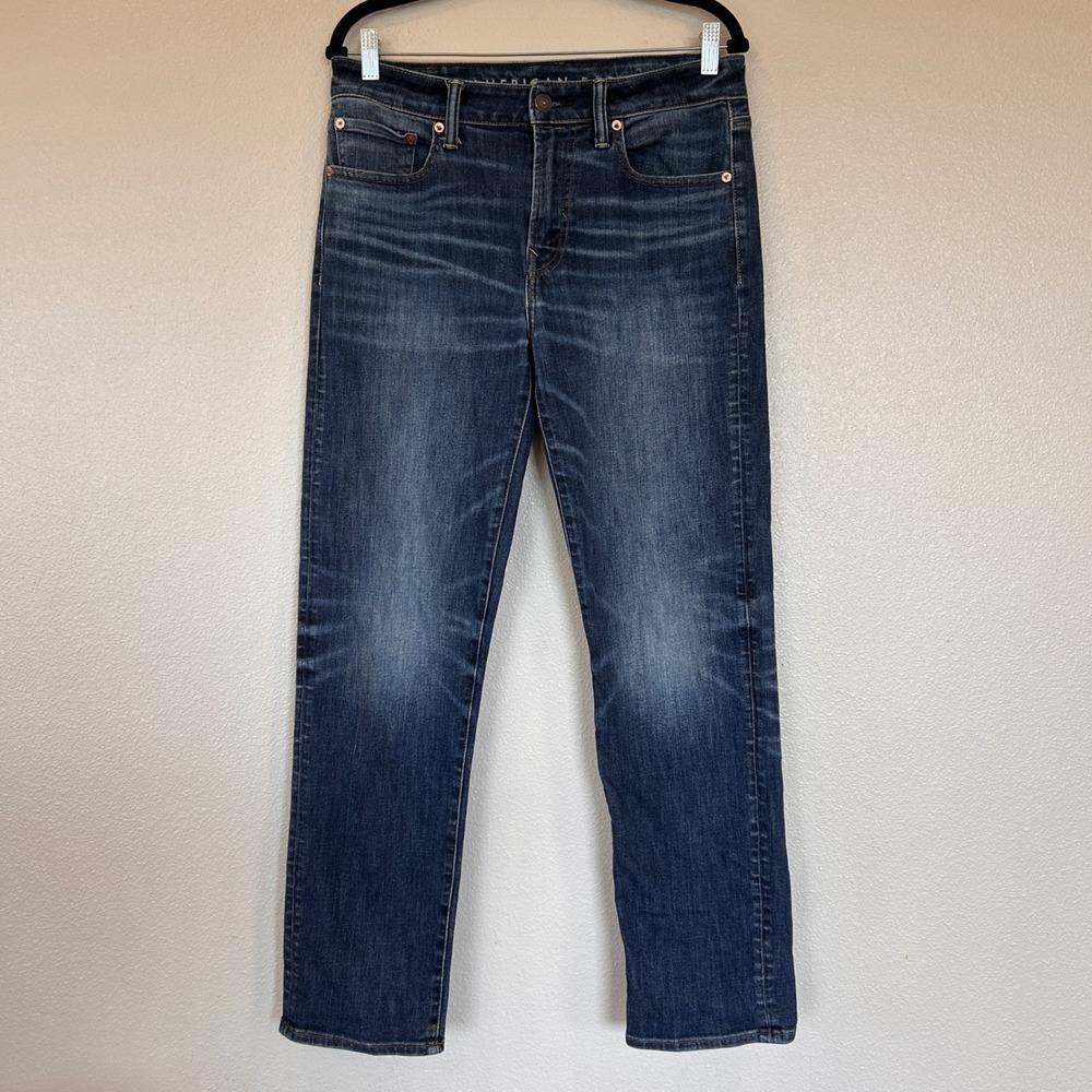 American Eagle Airflex+ Slim Straight Jeans Mens 30x32 Dark Wash Denim Blue